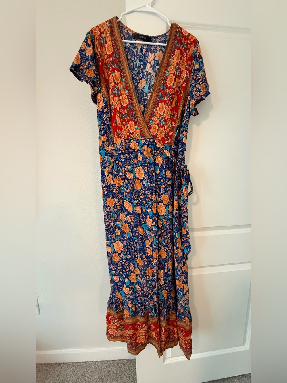 Zesica Navy Rust Floral Print Bohemian Wrap Maxi Dress❤️ - Picture 3 of 9